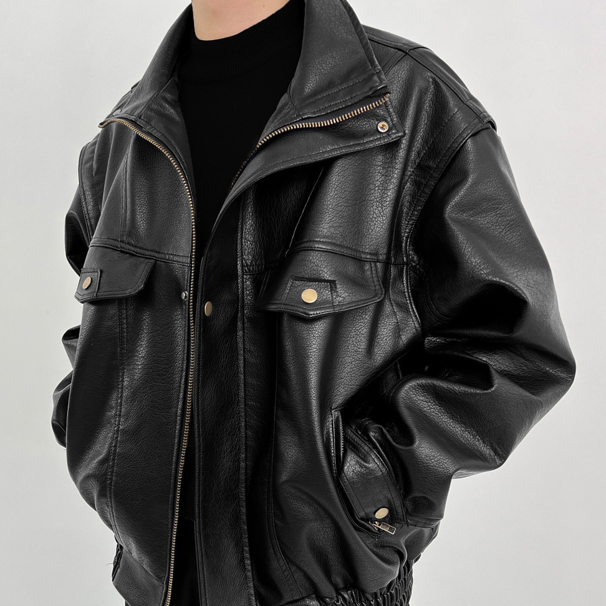 Vintage Windbreaker Nylon - Мужская утолщенная байкерская куртка из искусственной