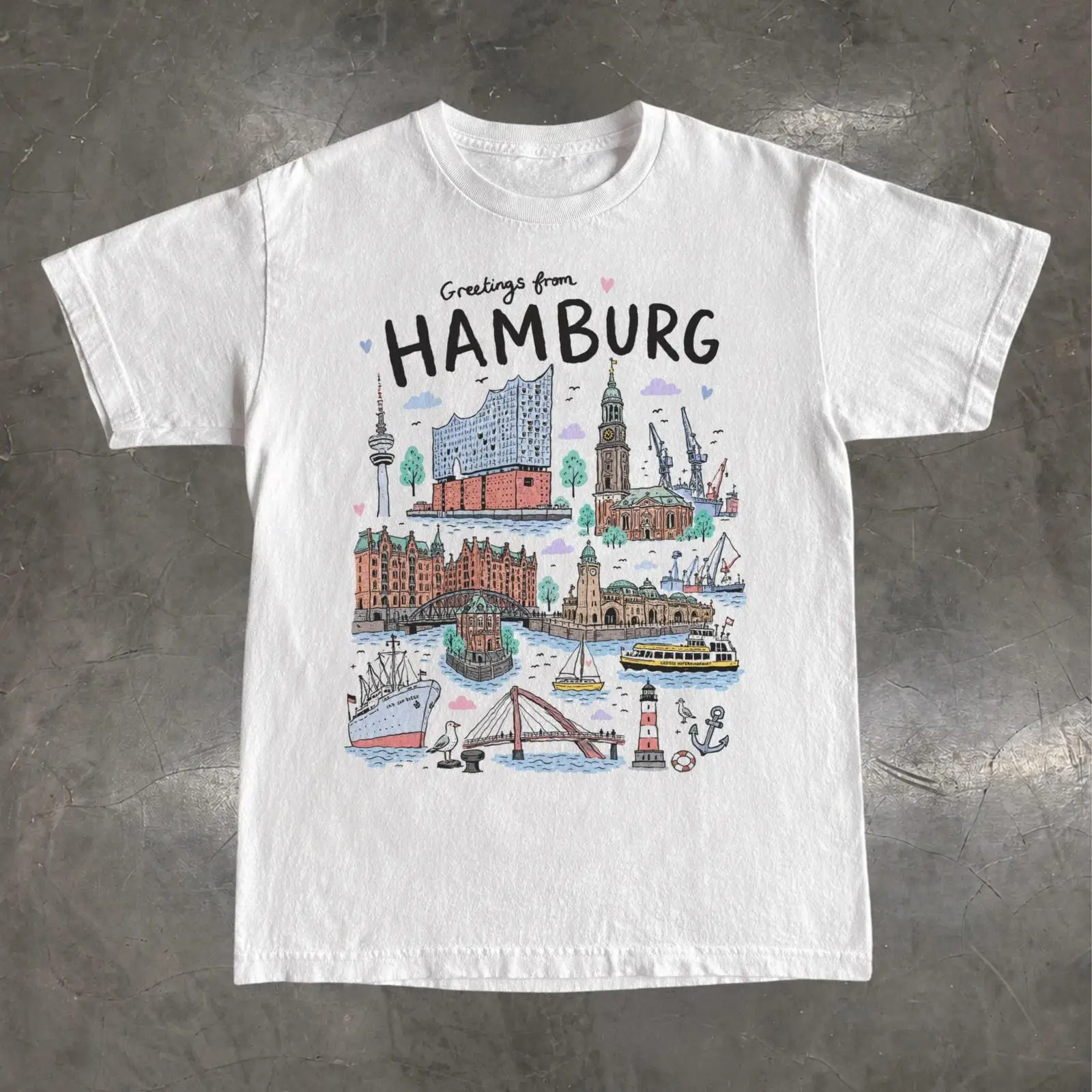 Vintage Fashion Hamburg - Футболка Гамбург Германия Elbphilharmonie Harbor, сувенир